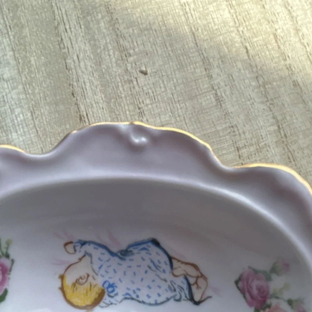 Viletta Fine China Baby Trinket Bowl Pink Gold Trim Sleeping Baby Roseburg OR
